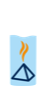 Eine Sprühflasche mit einem blauen geometrischen Dreieck und einer orangefarbenen Wellenlinie darüber, die Lufterfrischer oder Duft symbolisiert.